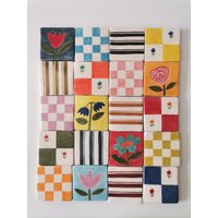 Einzigartiges Handbemaltes 20x20 Keramikfliesen Set - 20 Stück Mit Blumenmuster, Streifen & Karos Muster Einzigartiges Handbemaltes 20x20 Keramikfliesen Set - 20 Stück Mit Blumenmuster, Streifen & Karos Muster von HulyaKayalarCeramics