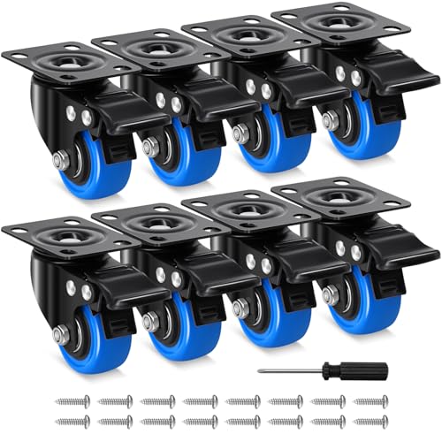 Humagineer Set mit 8 Rollen, 5,1 cm, robuste 1200 Pfund-Räder, Sicherheits-Lenkrollen mit Bremse, geräuscharme Oberplattenrollen für Möbel, Wagen (kostenlose Schrauben und 1 von Humagineer