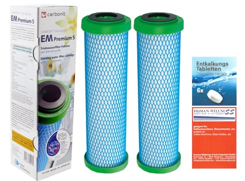 2 x Prime Inventions Wasserfilter EM Premium 5 für Sanuno Vario-HP Duo | Zusätzlich Entkalkungstabs für sichere Desinfizierung und Entkalkung Ihres Filtergerätes von Human-Wellness