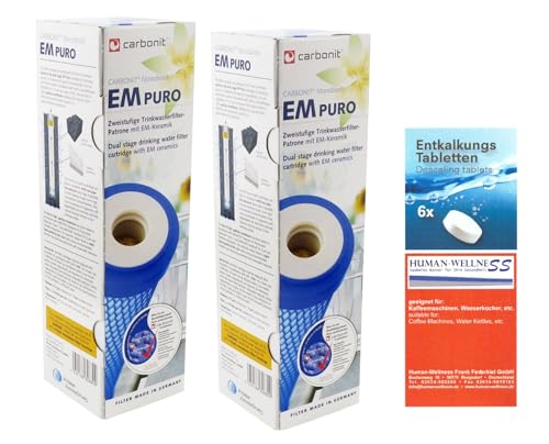 2 x Prime Inventions Wasserfilter EM Puro mit EM-Keramik und Mikrofiltration | hoher Durchfluss geeignet für Wasserwirbler | zusätzlich Tabs zur Reinigung und Entkalkung Ihres Filtergerätes von Human-Wellness
