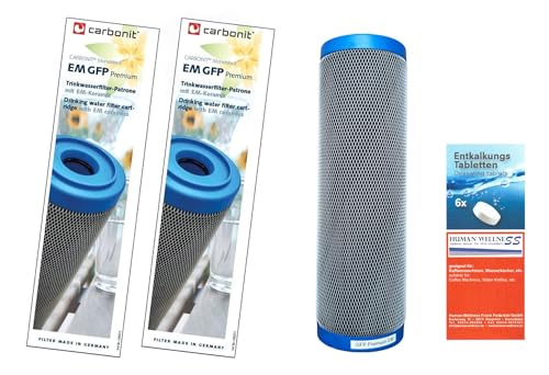 2 x Prime Inventions Wasserfilter GFP Premium EM Filterpatrone 0,4 µ mit mehr Aktivkohle und EM-Keramik | zusätzlich Tabs zur Entkalkung und Desinfizierung des Filtergerätes von Human-Wellness