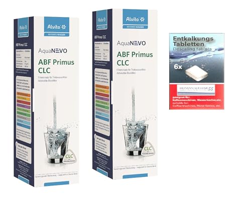 Alvito 2 x Wasserfilter ABF Primus CLC gegen Kalk - Aktivkohle Blockfilter Keramik + Gerätereinigung von Human-Wellness