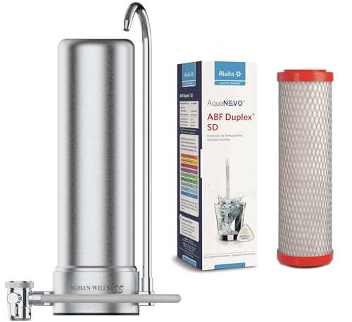 Auftischfilter HW-ATFS-02 aus Edelstahl mit Alvito Duplex SD Wasserfilter mit Hohlfaser Membran Durchfluss 7 l/min von Human-Wellness