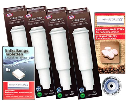Human-Wellness 4 x Filterpatronen für Jura Impressa White steckbar + 10 Reinigungstabs + Entkalkertabs von Human-Wellness