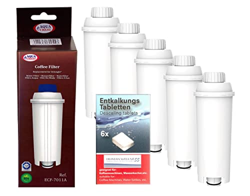 Human-Wellness 5 x AquaCrest - Wasserfilter für DeLonghi Kaffeemaschine - ersetzt DLS C002 / SER 3017/5513292811 Filterkartusche - passend für ECAM ETAM Esam + 10 von Human-Wellness