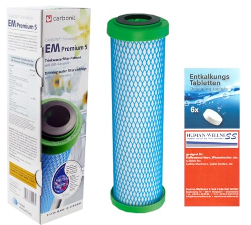 Prime Inventions Wasserfilter EM Premium 5 für Sanuno Vario-HP Duo | Zusätzlich Entkalkungstabs für sichere Desinfizierung und Entkalkung Ihres Filtergerätes von Human-Wellness