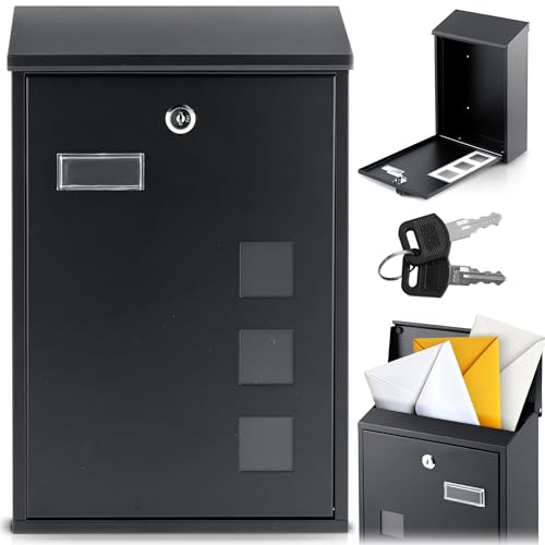Humberg Briefkasten - mit 2 Schlüssel - Postkasten - aus galvanisierter Stahl - Schwarz - 39,5 x 25,5 x 12 cm von Humberg