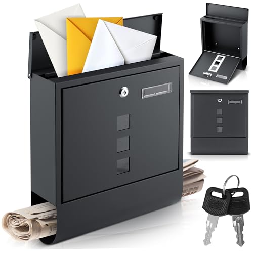 Humberg Briefkasten - mit Zeitungsfach und 2 Schlüssel - Postkasten - aus galvanisierter Stahl - Anthrazit - 34 x 30,5 x 10 cm von Humberg