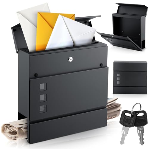 Humberg Briefkasten - mit Zeitungsfach und 2 Schlüssel - Postkasten - aus galvanisierter Stahl - Anthrazit - 37 x 37 x 10,5 cm von Humberg