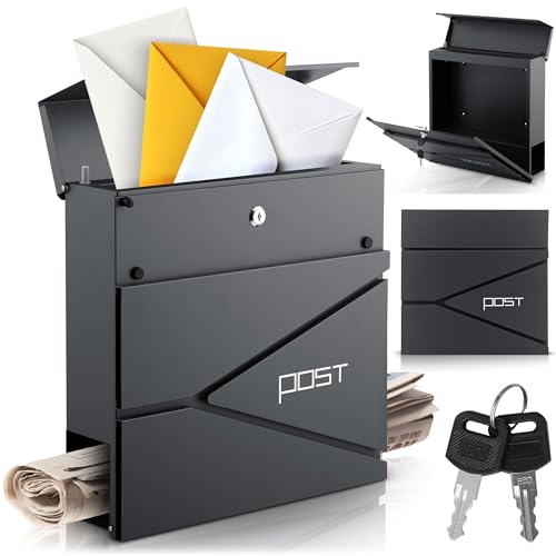 Humberg Briefkasten - mit Zeitungsfach und 2 Schlüssel - Postkasten - aus galvanisierter Stahl - Anthrazit - 37 x 37 x 11 cm von Humberg