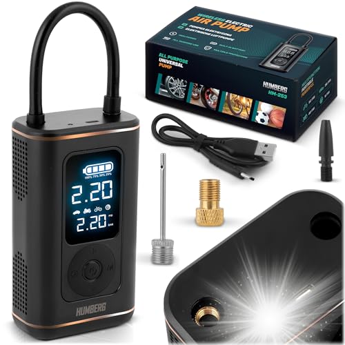 Humberg Kompressor Elektrisch Luftpumpe Autokompressor Kabellos Tragbar Für Reifen Bälle 2500 mAh Schwarz von Humberg