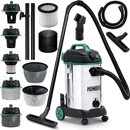 Humberg Multifunktionaler Industriestaubsauger 30L 1600W für Ascheschutt Metall -Elektrowerkzeugsteckdose 2000W - Trocken- und Nasssaugen - Blasfunktion - Wiederverwendbare Filter - Grün von Humberg