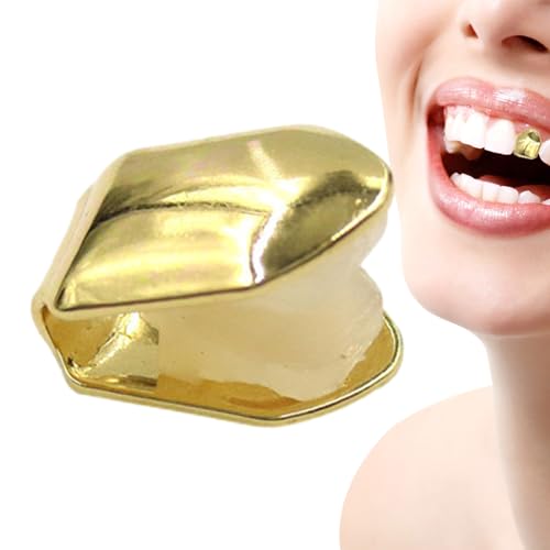 Humdcdy Goldzähne,Goldzahn - Hip Hop Grillz glänzend 14K vergoldet,Teeth Grills Top Tooth Single Grill Cap Partyzubehör für Grills Mouth von Humdcdy