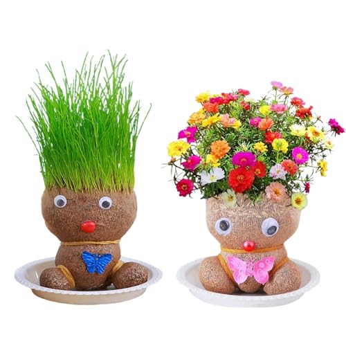 Graskopf Puppe Kleine Topfpflanze, Graskopf Pflanze Die In Mini Bonsai Töpfen Wächst, Lustige Graspuppe Für Kinder, Geschenke Für Kinder, Topfpflanzen Für Schlafzimmer von Humdcdy