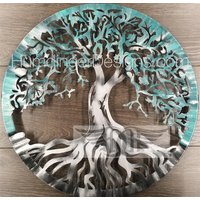 Baum Des Lebens Wall Decor Art Teal Silver Sparkle von HumdingerDesigns0com