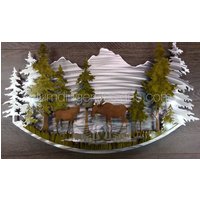 Elch-Metall Kunst 3D Waldszene Wand-Dekor Elch-Metall Kunst 3D Waldszene Wand-Dekor von HumdingerDesigns0com