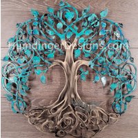 Teal Sparkle Baum Des Lebens Infinity-Baum-Wand-Dekor-Wand-Kunst-Metallkunst von HumdingerDesigns0com
