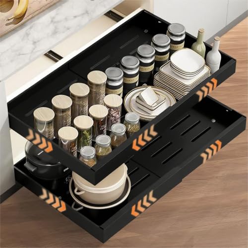 2 Stück Teleskopschublade, 32-52cm Verstellbare Breite Ausziehbare Schubladen, Ausziehbarer Schrank-Organizer mit Schienensystem, Vielfältiger Küchenschrank Auszug für Organizer (Schwarz, 2PC) von HumiLuft