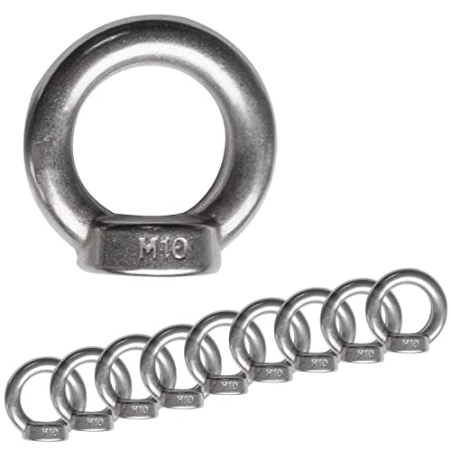10x Edelstahl M10 Ringmutter V2A 304 - Ösenmutter Augenmutter Ringösen - Traglast 600 kg Hebegeräte Hebezubehör Heberingmutter Hebering Loch für Kabelseil Eye nut Ähnlich-DIN582 von Hummelladen