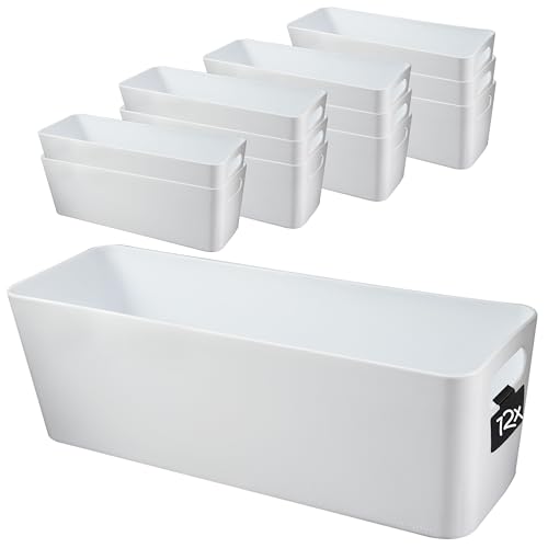 12x Ordnungsbox - 10 cm hoch - WEISS - 30x10x10cm - 2 Liter - mit Beschriftungsclip Ordnungskorb Schublade - Organizerbox - Ordnungssystem Kunststoff - Aufbewahrung Bad Korb Schrank Schreibtisch Kiste von Hummelladen