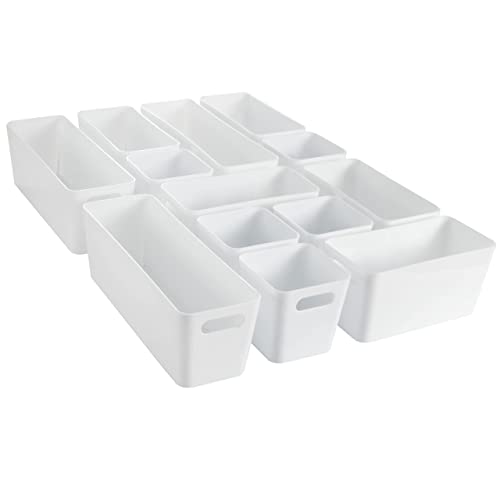 13 Teile Organizer Set - 10 cm hoch - weiß - Boxen in 3 Größen - Schubladeneinsatz - passend für Schubladen von 40 x 60 cm von Hummelladen