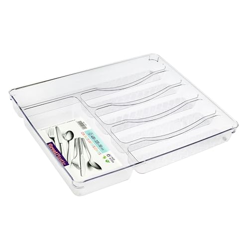 2 STÜCK Transparenter Besteckkasten 40x32x5 cm mit 6 Fächern - Besteckeinsatz für Schubladen Organizer Schubladeneinsatz Besteckbox Box Besteckkorb Bestecksortierer von Hummelladen
