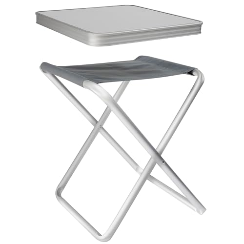 2 Stück Alu Hocker mit MDF Tischplatte Tablett 40x40x47cm Aluminium Klapphocker Campinghocker Falthocker Angelhocker Campingtisch Wohnmobiltisch Wohnwagentisch klappbar handlicher Beistelltisch von Hummelladen