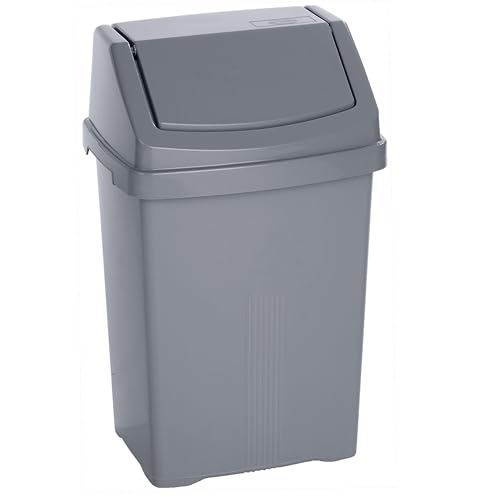 2x Mülleimer mit Schwingdeckel 15 Liter eckig Grau Schwingdeckeleimer Kunststoff Küche Büro Bad Putzeimer Kosmetikeimer Papierkorb Eimer Abfalleimer Abfallbehälter Mülltonne Müll Abfallsammler von Hummelladen