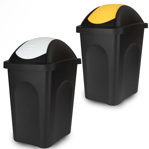 2x Schwingdeckel Mülleimer 30l gelb-weiß, Gelber Sack Mülleimer Küche, Mülleimer 2 Fächer, Mülltrennsystem, Mülltonne, Mülleimer 60l(2x30), Abfalleimer Küche, Mistkübel, Trash Bin Mülltrennsysteme von Hummelladen