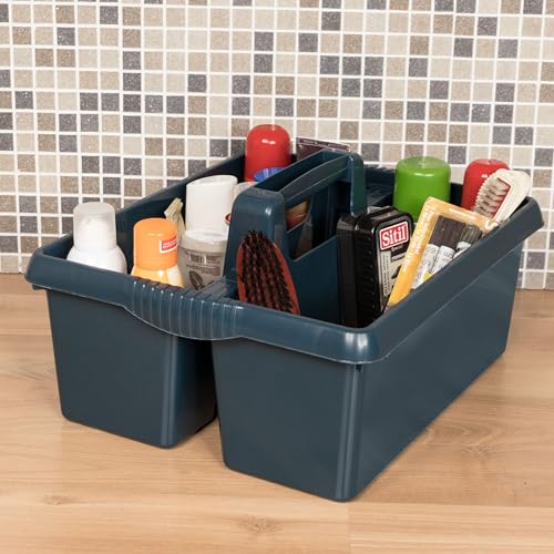 2x Tragbarer Organizer für Putzmittel 38x32x15 cm Dunkelblau Werkzeugträger Gartengerätekorb Schuhputzkasten - Putzkasten für Pferd Reinigungsmittel Putz Caddy Flaschenträger Putzbox Putzcaddy eckig von Hummelladen
