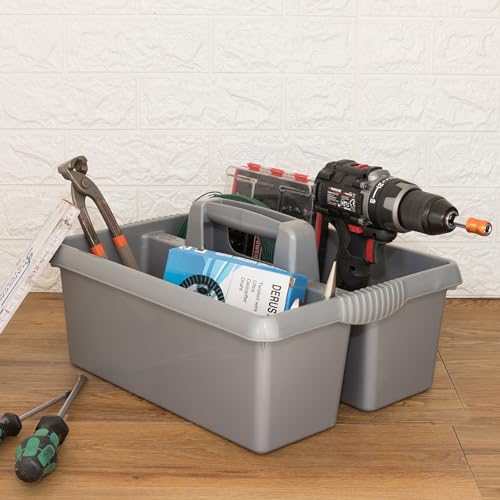 2x Tragbarer Organizer für Putzmittel 38x32x15 cm Grau Werkzeugträger Gartengerätekorb Schuhputzkasten - Putzkasten für Pferd Reinigungsmittel Putz Caddy Flaschenträger Putzbox Putzcaddy eckig leer von Hummelladen