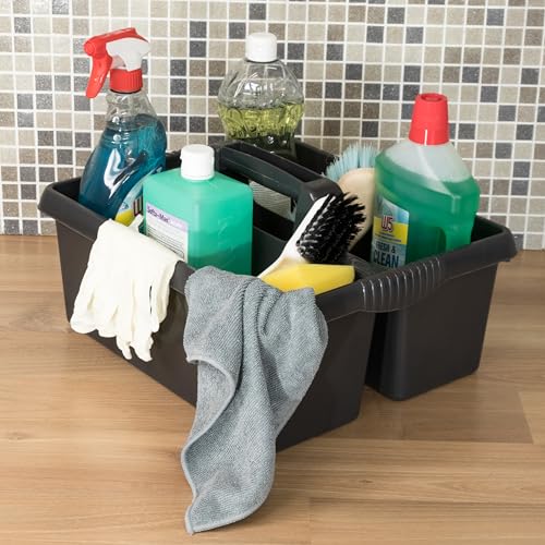 2x Tragbarer Organizer für Putzmittel 38x32x15 cm Schwarz Werkzeugträger Gartengerätekorb Schuhputzkasten - Putzkasten für Pferd Reinigungsmittel Putz Caddy Flaschenträger Putzbox Putzcaddy eckig leer von Hummelladen