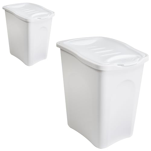 Hummelladen 2X Wäschekorb 25 Liter klein mit Deckel - Wäschesammler ohne Löcher 36x28x40cm Wäschebox Wäschesortierer Mülleimer Recycling Haushalt Kunststoff Singlehaushalt Camping von Hummelladen