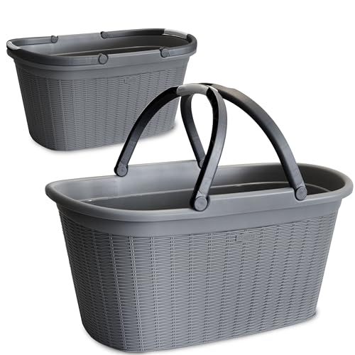 2x Wäschekorb 35 Liter hell-grau mit 2 Henkeln - 57,5x37x29 cm Rattan-Design ohne Löcher Haushaltskorb Wäschewanne Tragekorb Wäschesammler Wäschesortierer Wäschebox - Aufbewahrung Kunststoff von Hummelladen