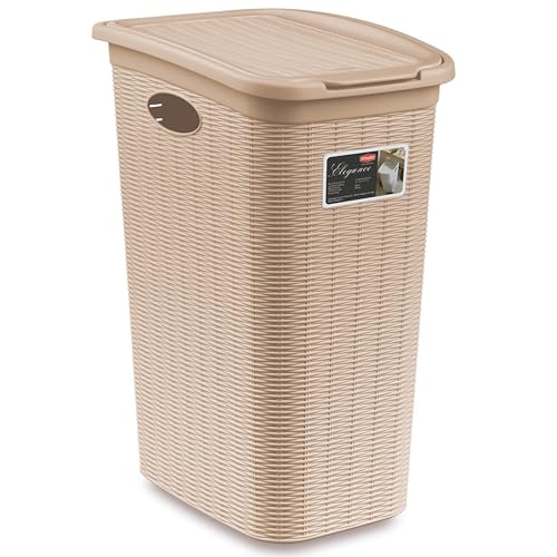 2x Wäschekorb 36 Liter schmal BEIGE - Rattanoptik mit Deckel - Wäschesammler mit Löcher 39x29x54cm Wäschebox Wäschesortierer Haushaltskorb Korb Haushalt Kunststoff Wäschetruhe Wäschetonne Wäschesack von Hummelladen