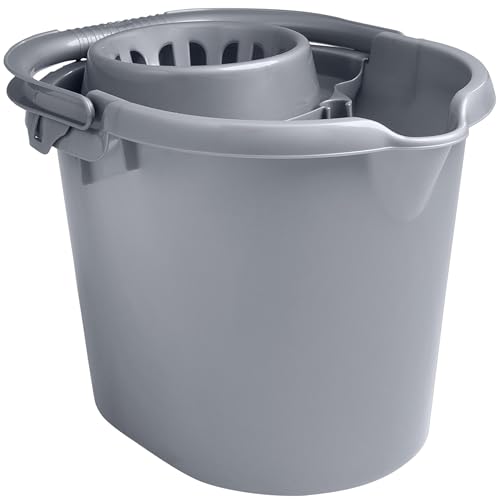 2x Wringeimer mit Siebaufsatz Ausguss und Henkel - 16 Liter - grau - Rechteckig - Skala Putzeimer Wischeimer Wringeimer Eimer Haushaltseimer Wassereimer Wischmop-Eimer von Hummelladen