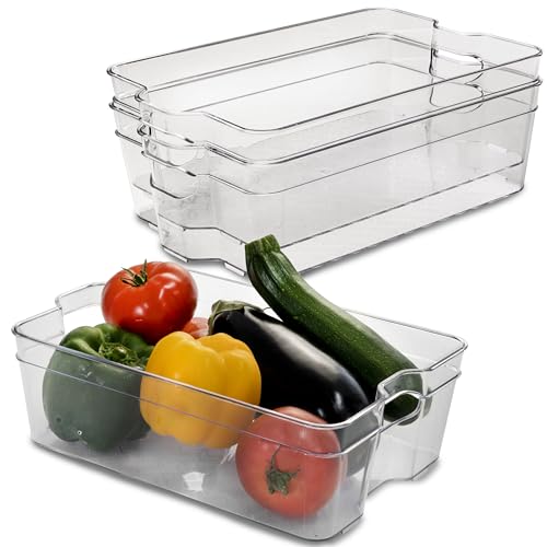 3x Kühlschrank-Organizer 31x21x9,5 cm durchsichtig stapelbar mit Griff - Aufbewahrungsbox Fridge Organizer Kühlschrankbox BPA-frei Speisekammer Bad Vorratsschrank transparent Küchenschrank Box von Hummelladen