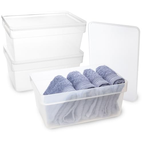 3x Ordnungsbox mit Deckel - stapelbar - milchig-transparent - DINA5 Format - 12 cm hoch | 17x25x12 cm - 3,6 Liter - Ordnungskorb Schubladenorganizer Organizerbox Ordnungssystem Kunststoff Aufbewahrung von Hummelladen