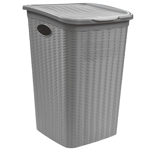 3x Wäschekorb 50 Liter groß Hellgrau - Rattanoptik mit Deckel - Wäschesammler mit Löcher 38x36x54cm Wäschebox Wäschesortierer Haushaltskorb Korb Haushalt Kunststoff Wäschetruhe Wäschetonne Wäschesack von Hummelladen