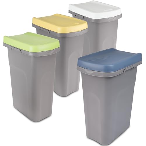 4x 40L Mülleimer Küche gelb grün blau weiß, Mülltrennsystem, Mülltonne, Abfalleimer Küche, Trash Bin, Mistkübel, Gelber Sack Mülleimer, Papiermülleimer mit Deckel, Mülleimer Groß, Mülltrennsysteme von Hummelladen