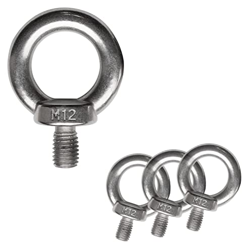 4x Edelstahl M12x20mm Ringschraube V2A 304 - Ösenschraube Traglast 1000 kg - Augbolzen Augenschraube geschlossen Heberingschraube Augschraube Schraubösen Ringbolzen Ösenbolze Eye bolt Ähnlich-DIN580 von Hummelladen