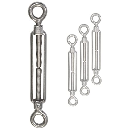 4x Edelstahl Spannschloss Spannschraube Ø 4mm - M4 - beidseitigen Ösen - V2A - Seilspanner Segelspanner für Drahtseil - 10-14cm lang Wantenspanner Bruchlast 450 kg von Hummelladen