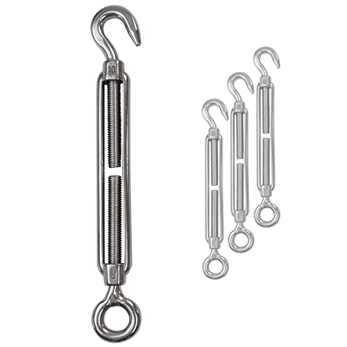 4x Edelstahl Spannschloss Spannschraube Ø 10mm - M10 - Öse+Haken - V2A - Seilspanner Segelspanner für Drahtseil - 22-34 cm lang Wantenspanner Bruchlast 800kg von Hummelladen