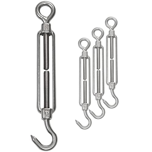 4x Edelstahl Spannschloss Spannschraube Ø 4mm - M4 - Öse+Haken - V2A - Seilspanner Segelspanner für Drahtseil - 10-14cm lang Wantenspanner Bruchlast 100 kg von Hummelladen
