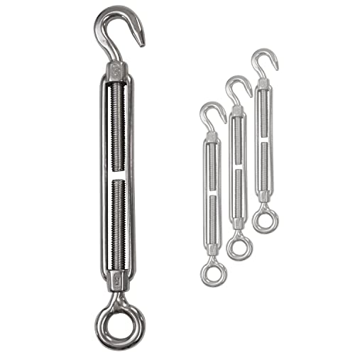 4x Edelstahl Spannschloss Spannschraube Ø 8mm - M8 - Öse+Haken - V2A - Seilspanner Segelspanner für Drahtseil - 18-27cm lang Wantenspanner Bruchlast 650kg von Hummelladen