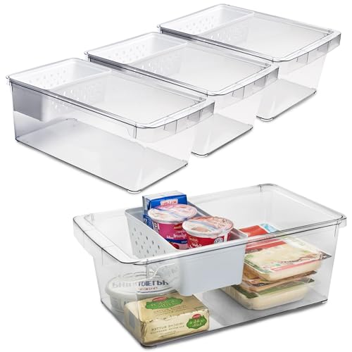 4x Kühlschrank-Organizer mit Körbchen 37x23x14,5 cm durchsichtig mit Griff aus Acryl Aufbewahrungsbox Fridge Kühlschrankbox BPA-frei Speisekammer Vorratsschrank transparent Küchenschrank Box von Hummelladen