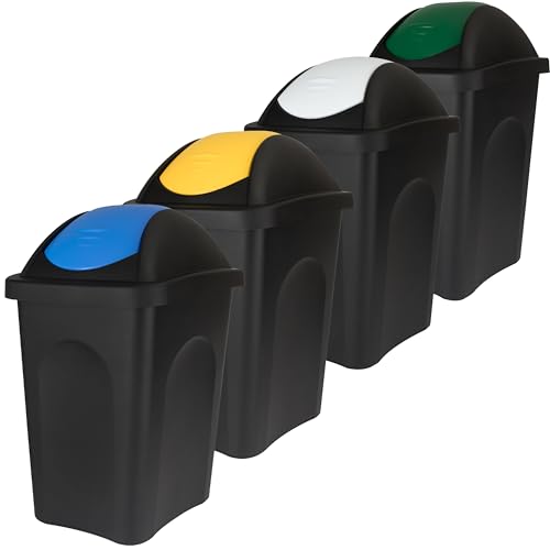 4x Schwingdeckel Mülleimer 30l - gelb blau grün weiß, Mülleimer Küche, Mülltrennsystem, Mülltonne, Abfalleimer Küche, Mistkübel, Trash Bin, Gelber Sack Mülleimer, Mülltrennsysteme, Mülleimer Deckel von Hummelladen