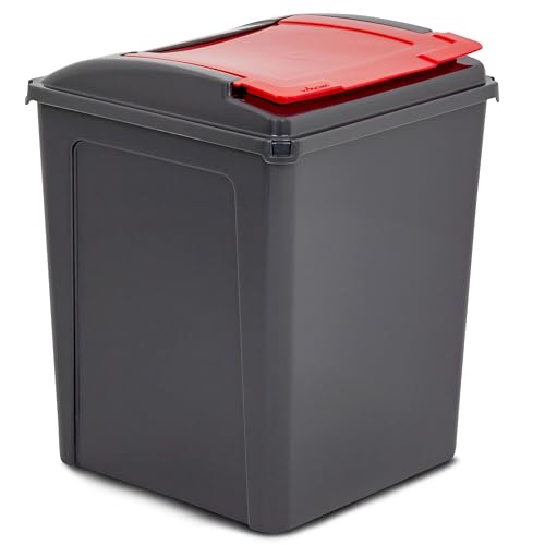 50 Liter Mülltonne Schwarz-Rot, Mülleimer Küche, Mülltrennsystem, Abfalleimer Küche, Mülleimer 50l, Trash Bin, Mistkübel, Gelber Sack Mülleimer Deckel, Müll, Mülltrennsysteme, Küchenabfalleimer von Hummelladen
