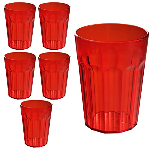 Hummelladen 6 Stück Acryl Trinkglas ROT 450 ml Trinkgläser - für 6 Personen - Camping Glas Set - bruchfest - Kunststoff Party Picknick Kinder Wasserglas von Hummelladen