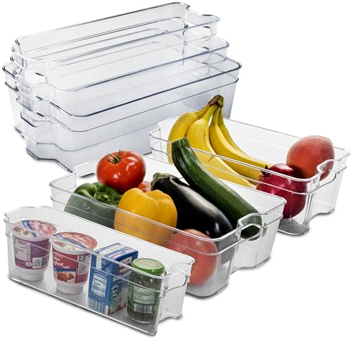 6x Kühlschrank-Organizer 31cm lang in 3 Größen durchsichtig stapelbar mit Griff - Aufbewahrungsbox Fridge Organizer Kühlschrankbox BPA-frei Speisekammer Vorratsschrank transparent Küchenschrank Box von Hummelladen